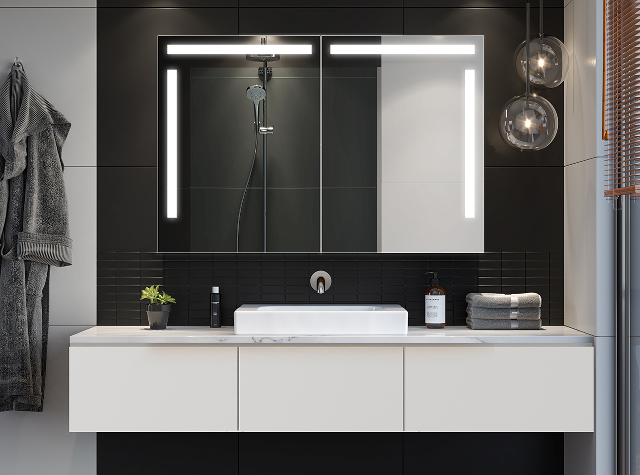 Mobile da bagno con specchio LED GORINIA MULTI : Specchio Per Te